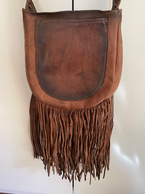 Vintage Beaded Fringe leather crossbody bag - image 4