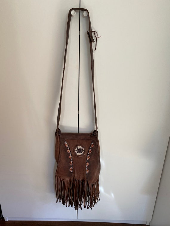 Vintage Beaded Fringe leather crossbody bag - image 1