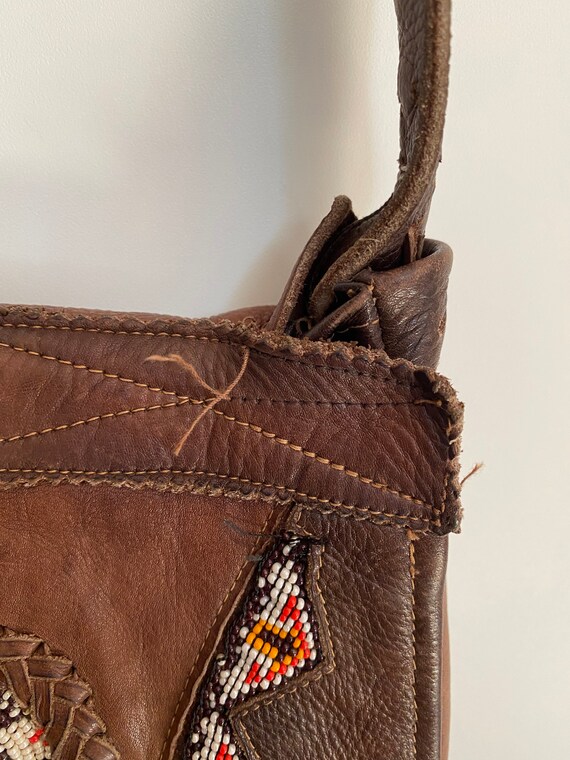 Vintage Beaded Fringe leather crossbody bag - image 7