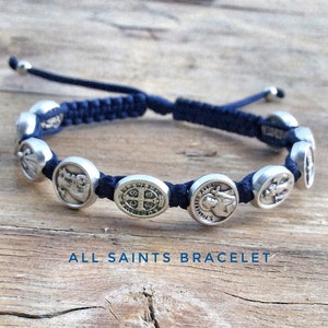 Religious Bracelets with Patron Saint Medals Christian Spiritual Jewelry Men Women Kids Catholic Gift Adjustable Cord Unisex Bracelet