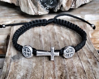St Benedict cross bracelet, catholic bracelet, san benito bracelet, christian bracelet, saint bracelet, st anthony, cross bracelet