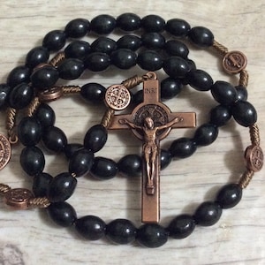 St Benedict Wooden Rosary, Catholic Men Rosary, Catholic Rosary, Wood bead rosary, Mens Rosary, RCIA gifts, Rosary for man, Prayer Beads