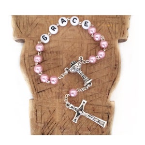 Mini rosary for Girl Pink - Baptism - Communion - Christening - Personalized rosary - Rosary favors - First Communion girl - Rosary beads