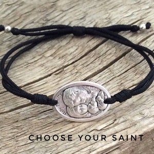 Holy Family medal, Christian bracelet, Catholic charm bracelet, Christian jewelry, St Joseph, Patron Saint jewelry, St Sebastian, St Charbel