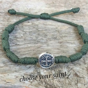 Knotted Cord Rosary Bracelet, Prayer Bracelet, Rosary Bracelet, St Benedict, Padre Pio, Cross Bracelet, Christian Bracelet, Perpetual help