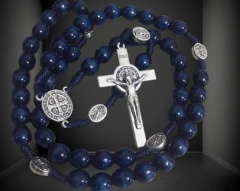 St Michael Rosary, Handmade Wooden Catholic Rosary, Blue Rosary