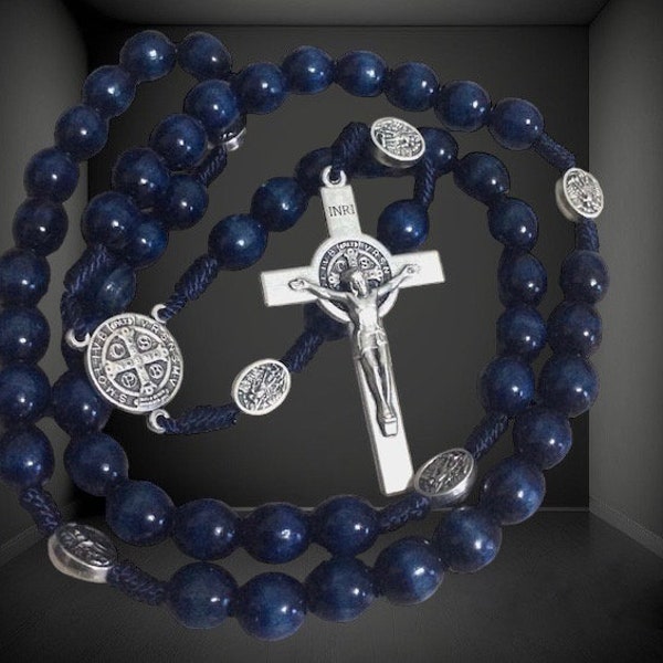 St Michael Rosary, Handmade Wooden Catholic Rosary, Blue Rosary