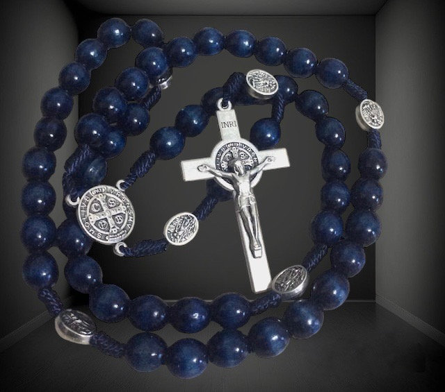 St Michael Rosary, Handmade Wooden Catholic Rosary, Blue Rosary
