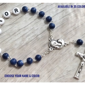 Personalized rosary, Rosary with name in Blue - Baptism, First Communion boy, Mini rosary for boy and girl, Rosary favors, Communion favors,