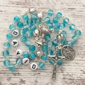 Personalized Blue Boy First Communion Rosary - Personalized Rosary, First communion rosary, rosary with name, baptism rosary