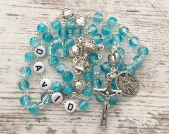 Personalized Blue Boy First Communion Rosary - Personalized Rosary, First communion rosary, rosary with name, baptism rosary