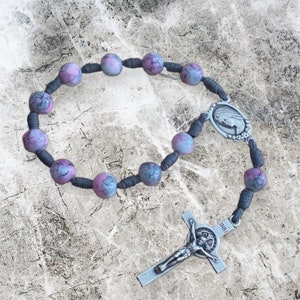 Single Decade Rosary with Saint Benedict crucifix, Pocket rosary, Rosary Men Women, Auto Rosary, Decade Rosary Favors, Mini Rosary