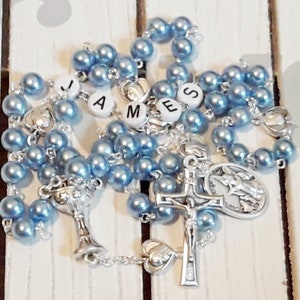 Personalized rosary in Baby Blue-Baptism, First Communion, Confirmation Keepsake, Personalized Rosary, Prayer Beads, Christening