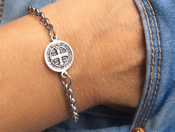Saint Benedict cross rosary bracelet with faced hematite - Medjugorje  Jewelry