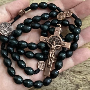 St Benedict Wooden Rosary, Catholic Men Rosary, Catholic Rosary, Wood bead rosary, Mens Rosary, RCIA gifts, Rosary for man, Prayer Beads