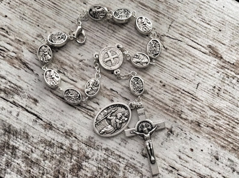 St Michael car rosary, gift for godparents, protection on The Highway, auto rosary, pocket rosary,catholic gift, rosary tenner image 2