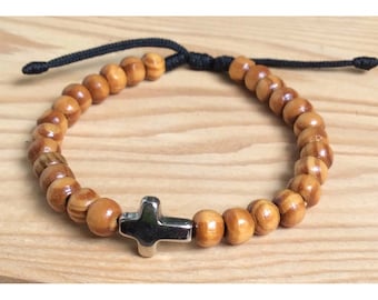 Bracciale Rosario Croce Bogjiru - Perline Legno Regolabile Unisex - Foto 12