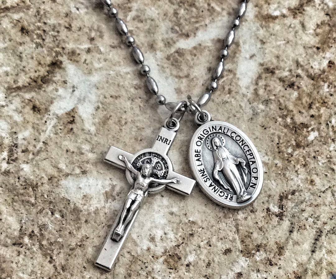 Cross And Miraculous Medal Necklace • Virgin Mary Ghana