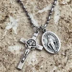 Collar de medalla milagrosa, collar de cruz, collar católico, collar de oración, medalla de santo, collar de la virgen maría, cruz de san benito