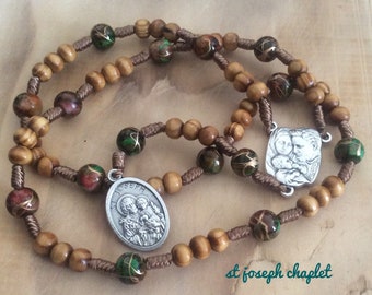 St Joseph Wood Bead Rosary, Chaplet of St Joseph, Saint of Fathers & Families, Handmade wooden rosary, Catholic Chaplet, Holy Family