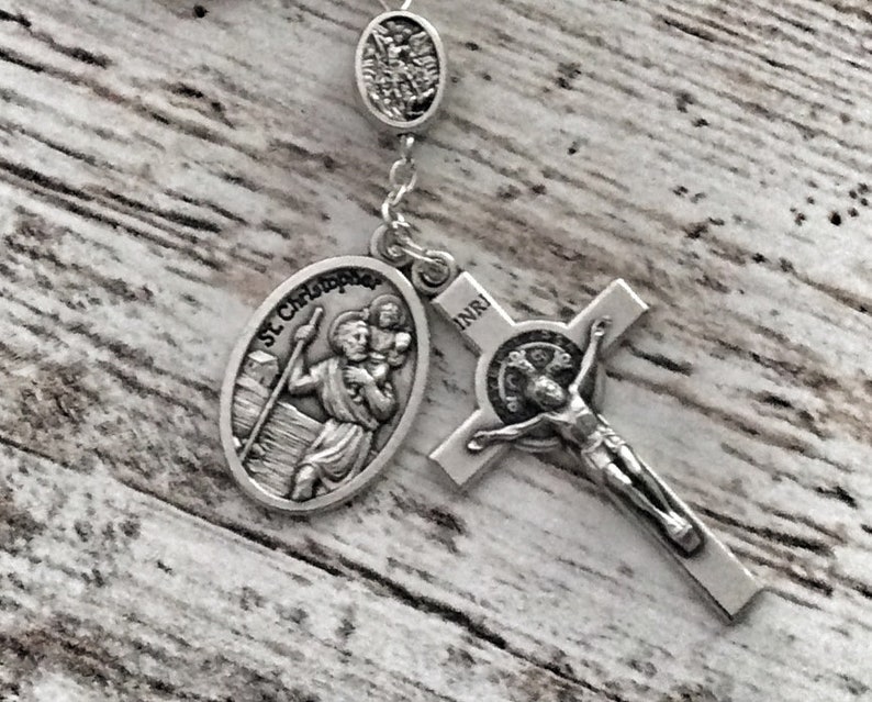 St Michael car rosary, gift for godparents, protection on The Highway, auto rosary, pocket rosary,catholic gift, rosary tenner image 4