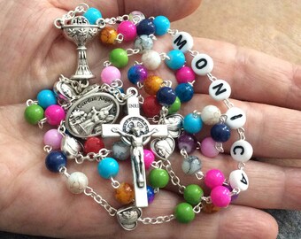 Personalized First Communion Colorful Rosary - Girl Boy - Catholic  Baptism, Confirmation Gift - Male Female  Gift Rosary with name