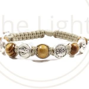 Miraculous medal wooden bracelet, catholic bracelet, st anthony, holy face, st francis, catholic man bracelet, saints bracelet