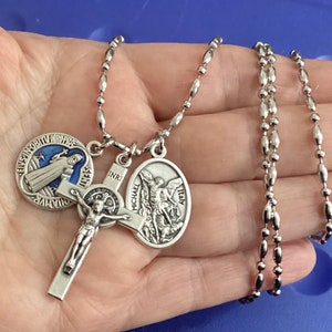 Protection from evil necklace, Catholic Saint Pendant Necklace  Religious Gifts for Him/Her, Catholic Jewelry, St Michael, St benedict cross