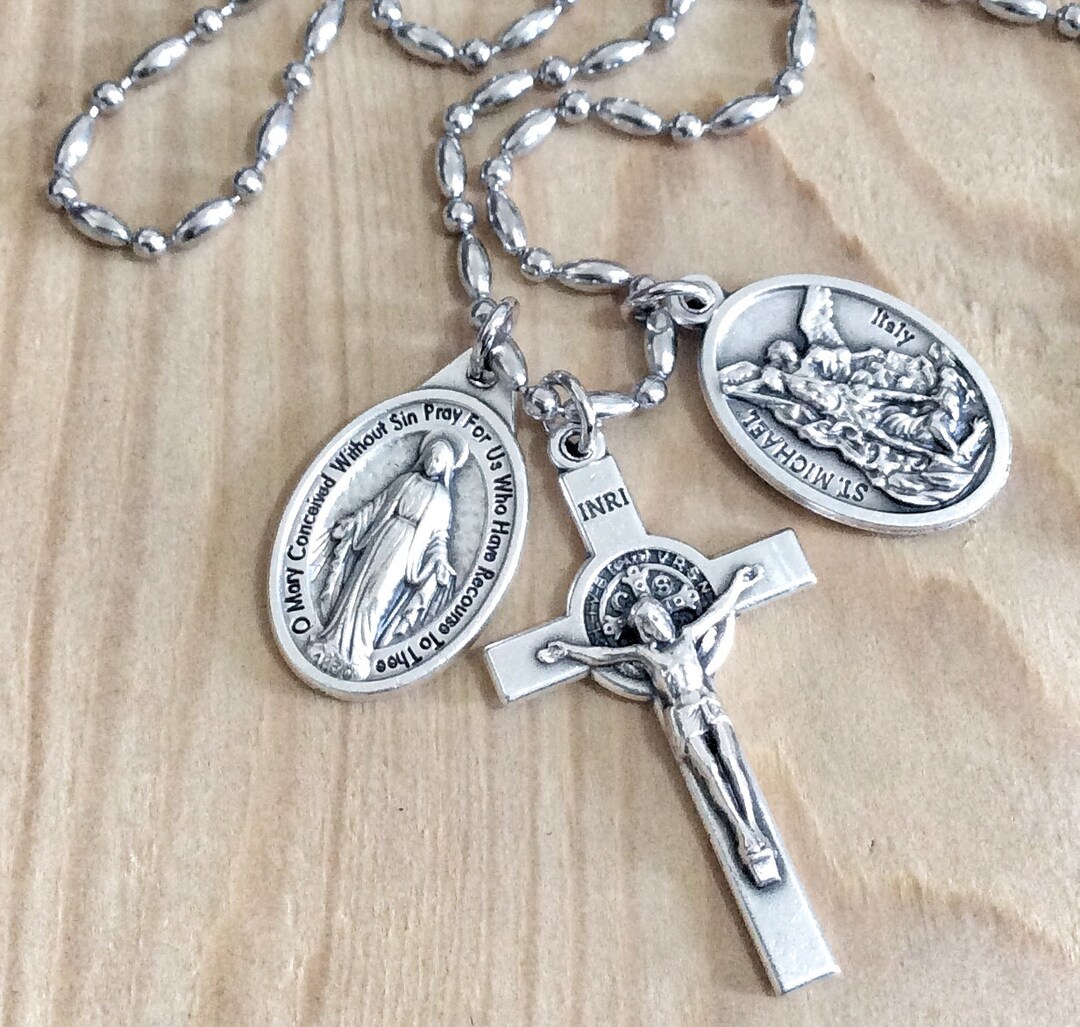 Religious Chain Cross Necklace Catholic Saint Medal St Michael Etsy