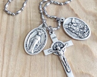 Collier de croix de chaîne religieuse catholique Saint Medal St Michael Guardian Angel Benedictine Crucifix Miraculous Medal Protection Collier