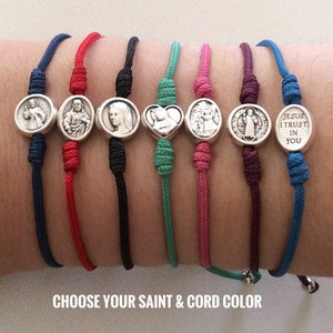 Saint Charm Bracelet, Catholic Gifts For Adults and Kids, Adjustable Simple Cord, Tiny Bracelet, All Saints Bracelet, St Gerard, St Joseph