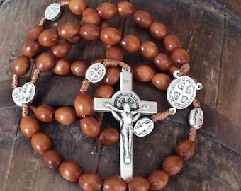 St benedict wooden rosary handcrafted in Medjugorje, catholic rosary, saint Benedict medal, catholic man gift, wooden rosary, mens rosary