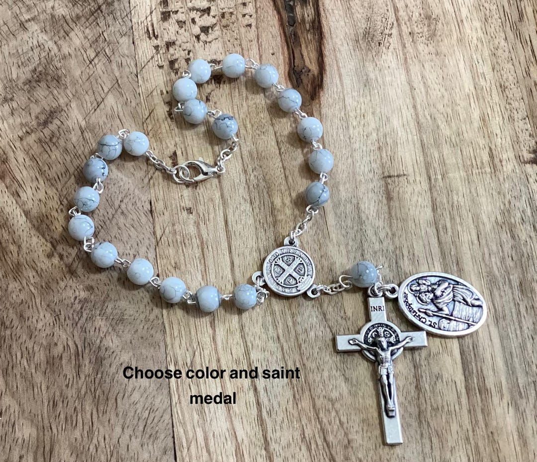 Rosary, Rear View Mirror Hangers, St. Christopher, Car Crucifix - View #2