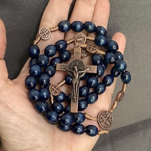 St Benedict Wooden Rosary, Catholic Men Rosary, Catholic Blue Rosary, Mens Rosary, Rosary for man, Prayer Beads, RCIA Gifts