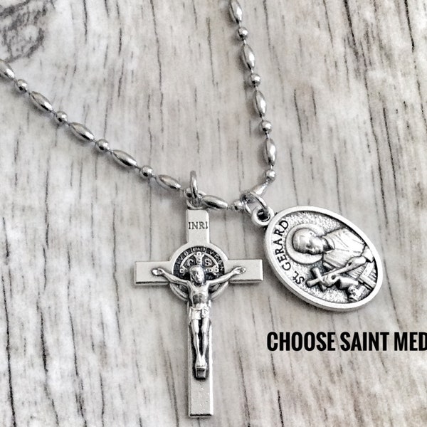 St Gerard Medal Necklace, Expectant Mothers, Catholic Cross Chain Necklace, Childbirth Necklace, Pregnancy necklace, St Anne, St Michael