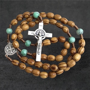 Handmade Catholic Wood Bead Rosary, St Benedict medal & Crucifix ,Pastor Gift, RCIA gifts, Rosary for Man Women | Thelightjewelry