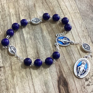 Little Crown of The Blessed Virgin Mary - Gemstone Blue Aquamarin Chaplet of The Immaculate Conception Miraculous Medal, Gemstone rosary