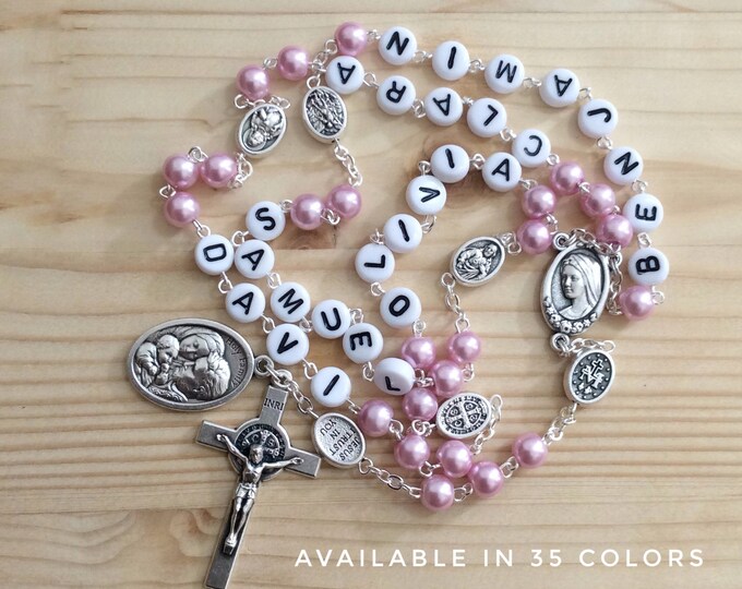 Personalized Rosary With Names , Handmade Rosary , Pearl Rosary
