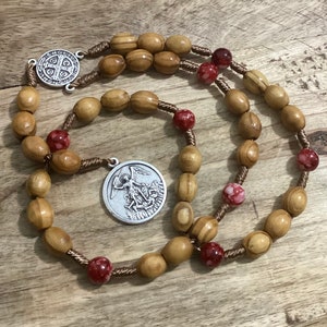 St Michael Chaplet, Wooden Rosary Beads, Catholic Rosary, Crown of St Michael, Handmade rosary, Prayer beads, Police military patron saint