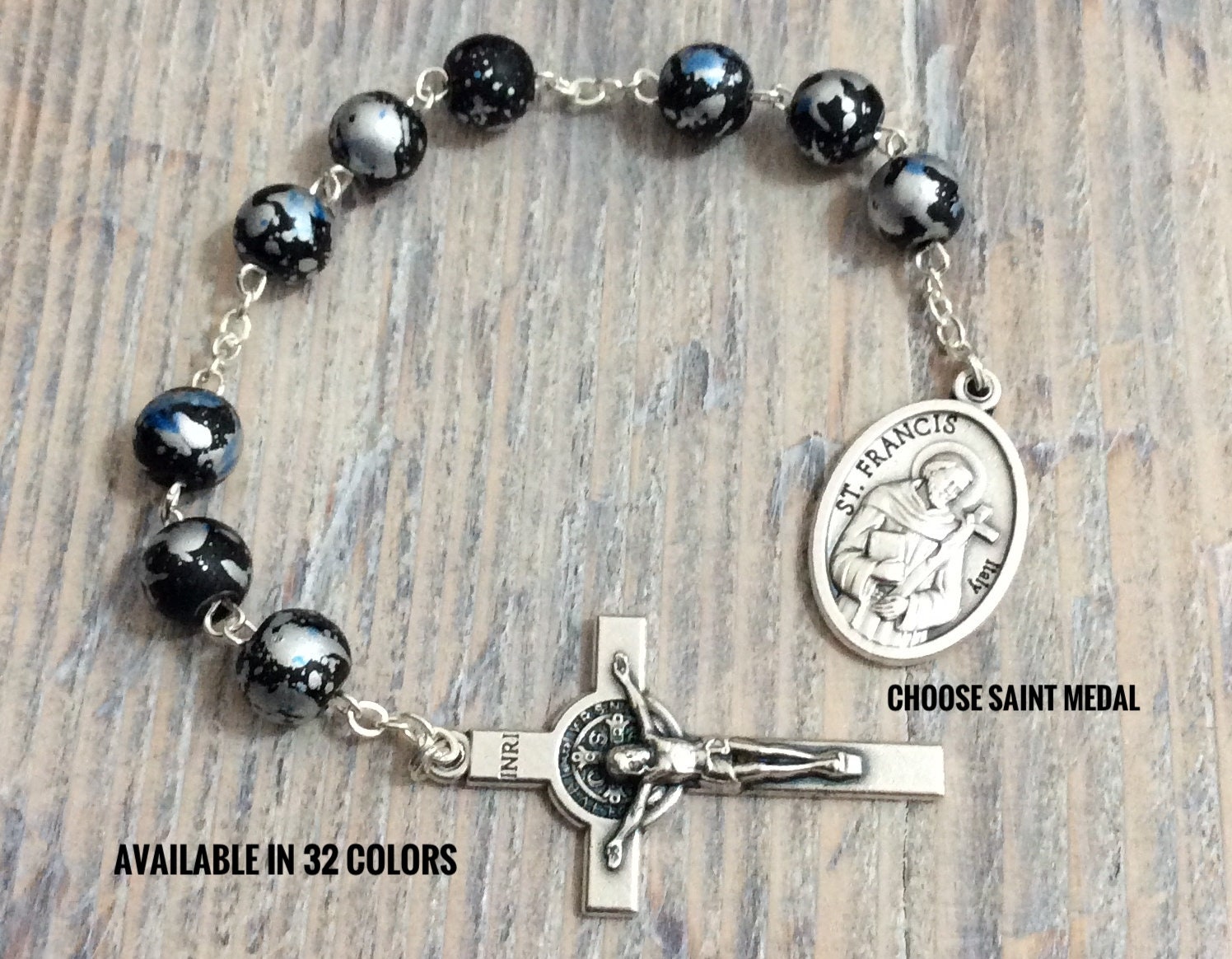 Three Beads Pocket Chaplet Small Rosary With Saint Medal