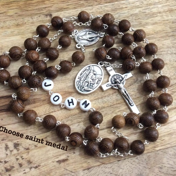 Personalized rosary, Rosary with name, Wooden Rosary, Prayer Beads, Custom Rosary, Five decade rosary, Catholic Gifts, Fathers day gift