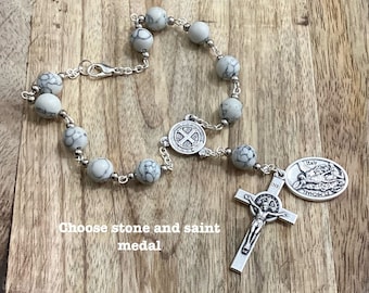 Auto Rosary, New Car Gift, Gemstone Beads Car Rosary, St Christopher, Gemstone rosary, Howlite Rosary, Rear View Mirror Hanger