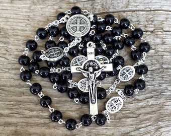 Catholic rosary, Black rosary, St Benedict rosary, Inexpensive rosary, Prayer Beads, Rosary Beads, Rcia Gift, Mens rosary, St Benedict cross