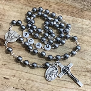 Personalized First Communion Rosary in Dark Blue and Silver Boy - Catholic Baptism, Confirmation Gift - Male Gift Rosary with name