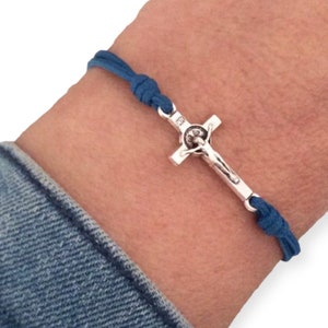 Kruisarmband heren dames, verstelbaar koord in 20 kleuren, christelijk geschenk, zijwaarts kruis, Sint-Benedictuskruis, katholieke sieraden