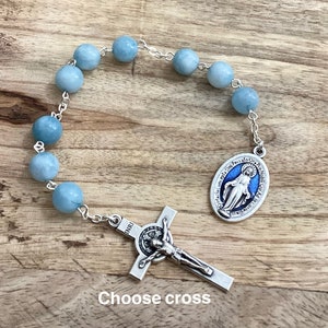 Aquamarine Gemstone Rosary Chaplet, Nine bead Chaplet, Gemstone Rosary, Blue Miraculous medal, Virgin Mary Chaplet, Catholic Prayer Beads