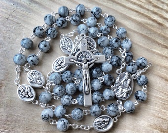 Scapular Medal Rosary, Handmade Catholic Rosary, Prayer Beads, St Benedict cross, Prayer Beads, Sacred heart of Jesus, Catholic Devotions