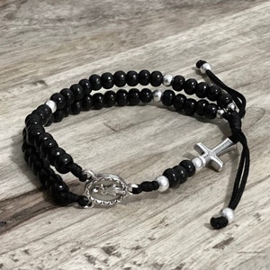 Handmade Rosary bracelet tiny black wood beads, chaplet rosary, Men Women Catholic Rosary bracelets, Custom Rosary Bracelet