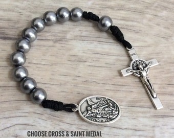 Catholic One Decade Rosary, Paracord Rosary, Saint Medal Chaplet, Pocket Rosary, Catholic Chaplet, One Decade Rosary, Mini Rosary, St Rocco