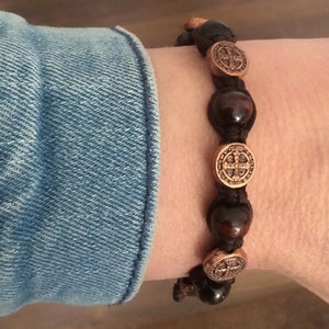 St benedict bronze wooden bracelet, st benedict bracelet, pulsera de san benito, catholic bracelet, man catholic bracelet